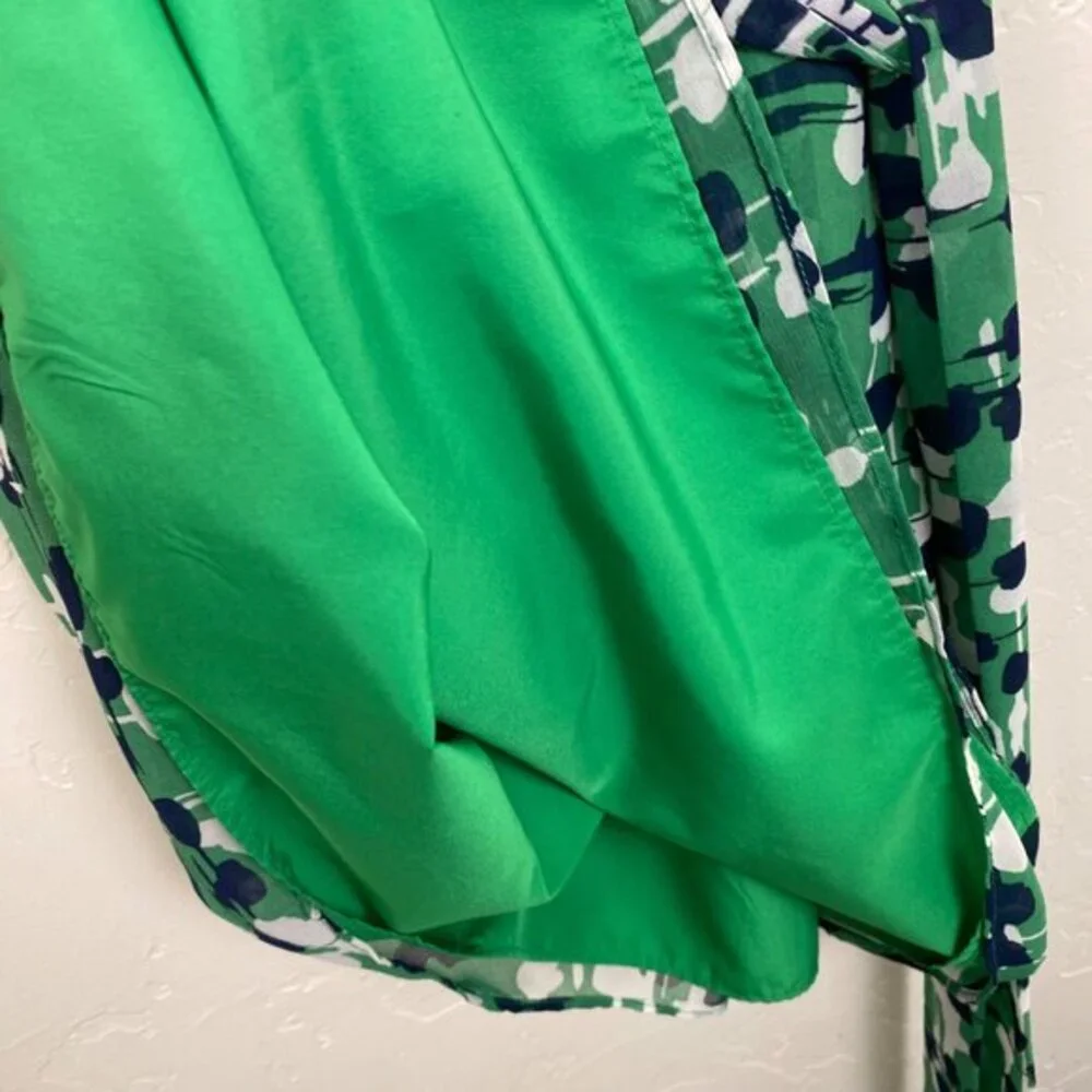 Banana Republic Green Floral Wrap Dress Size 6 Sleeveless Polyester Lined‎